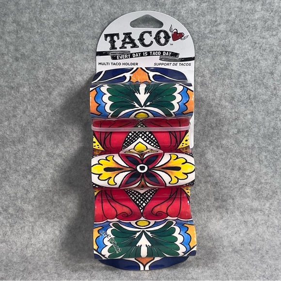 Taco Holder TACO Every Day is Taco Day Multicolor Set of 4 Dinner Serve Ware - Picture 1 of 8